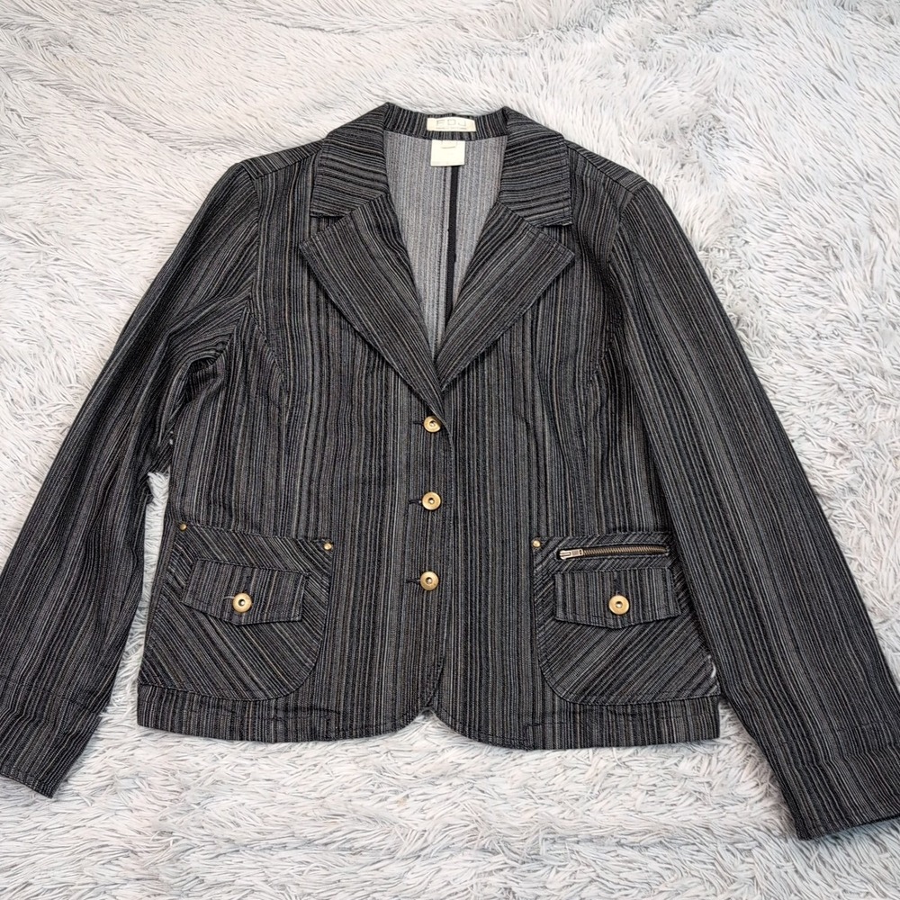 FDJ Jacket Womens 14 Gray Blazer Coat Pockets Button Up Career Casual Preppy